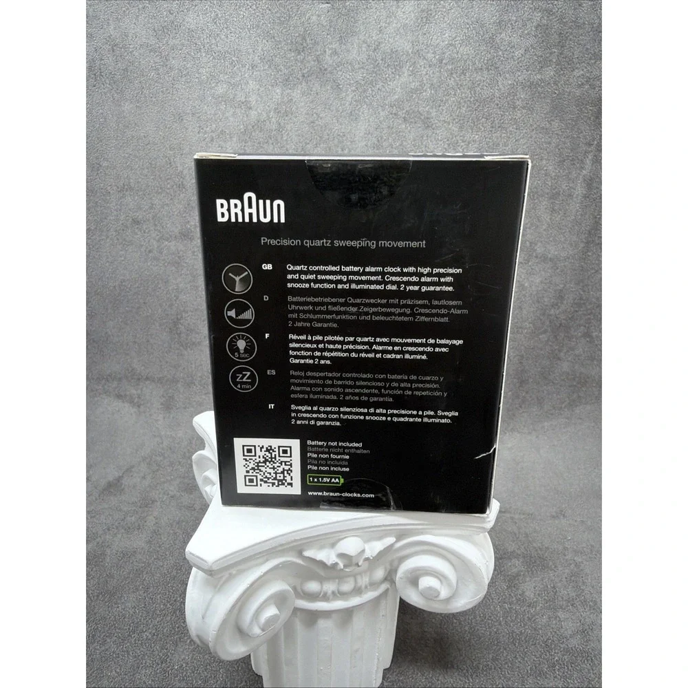 Classic Braun White Square Quartz Travel Alarm Clock BC03W